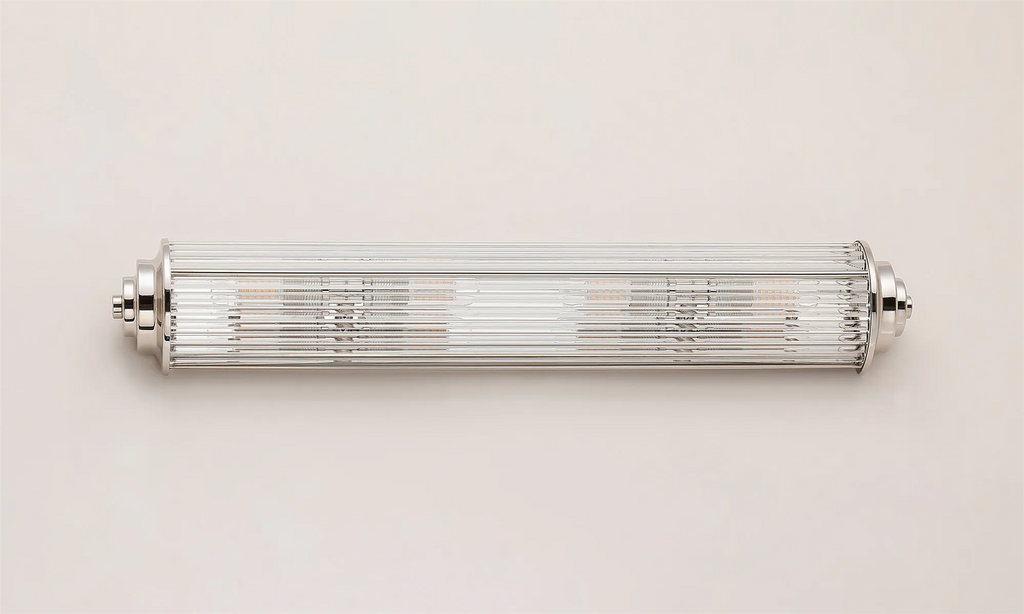 Pillar 4 Light Bathroom Wall Light In Polished Nickel And Clear Glass Rods IP44 G9