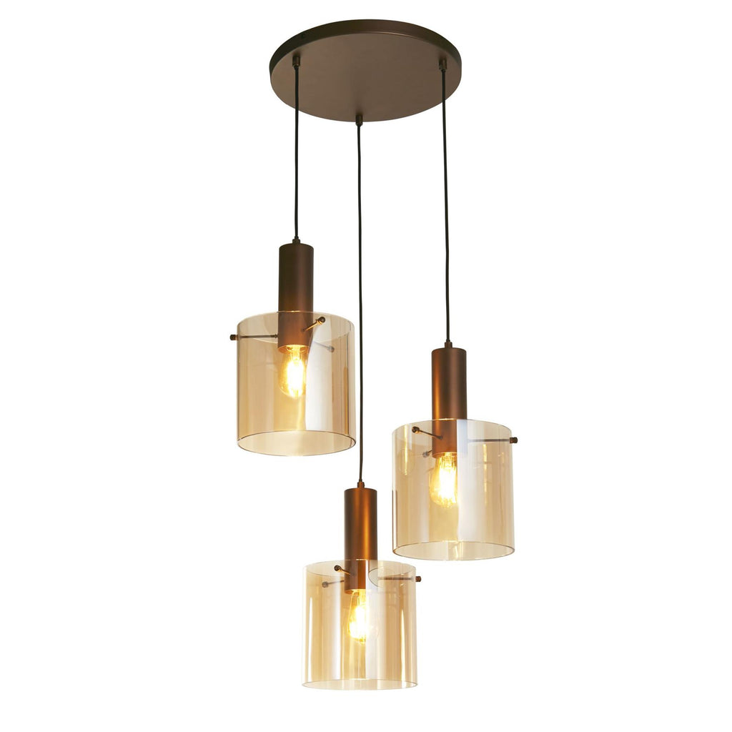 Sweden 3Lt Cluster Ceiling Pendant In Mocha With Amber Glass 88910-3MO