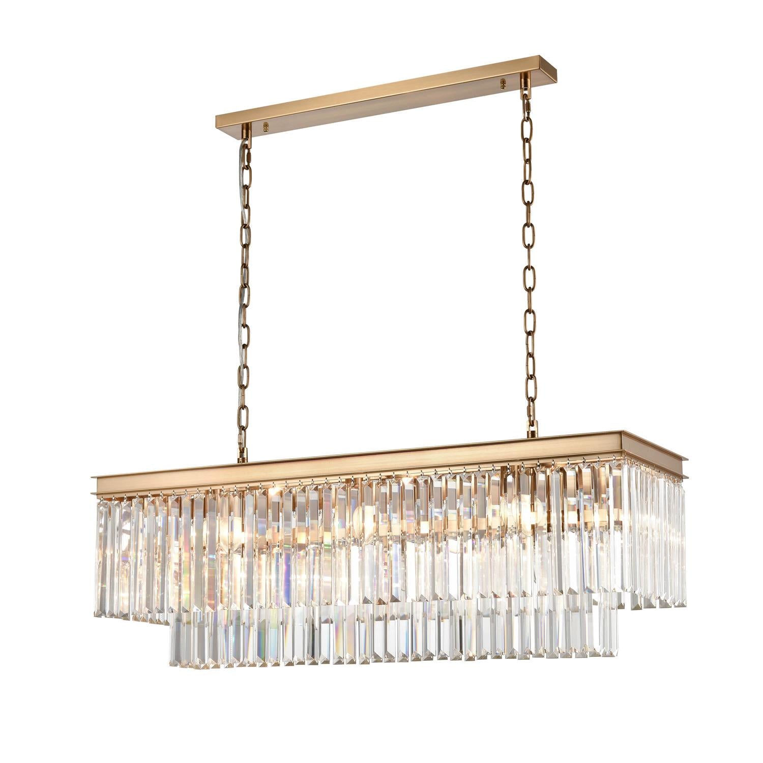 Franklite Perdita 11 Light Rectangular Ceiling Pendant Light In Aged Brass Finish FL2465-11