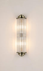 Pillar 2 Light Bathroom Wall Light In Antique Brass And Clear Glass Rods IP44 G9