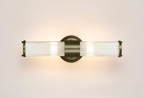 Pillar Up And Down 2 Light Bathroom Wall Light In Antique Brass And Clear Glass Rods IP44 E14
