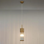 Pillar Bathroom Single Ceiling Pendant Light In Gold And Clear Glass Rods IP44 E14