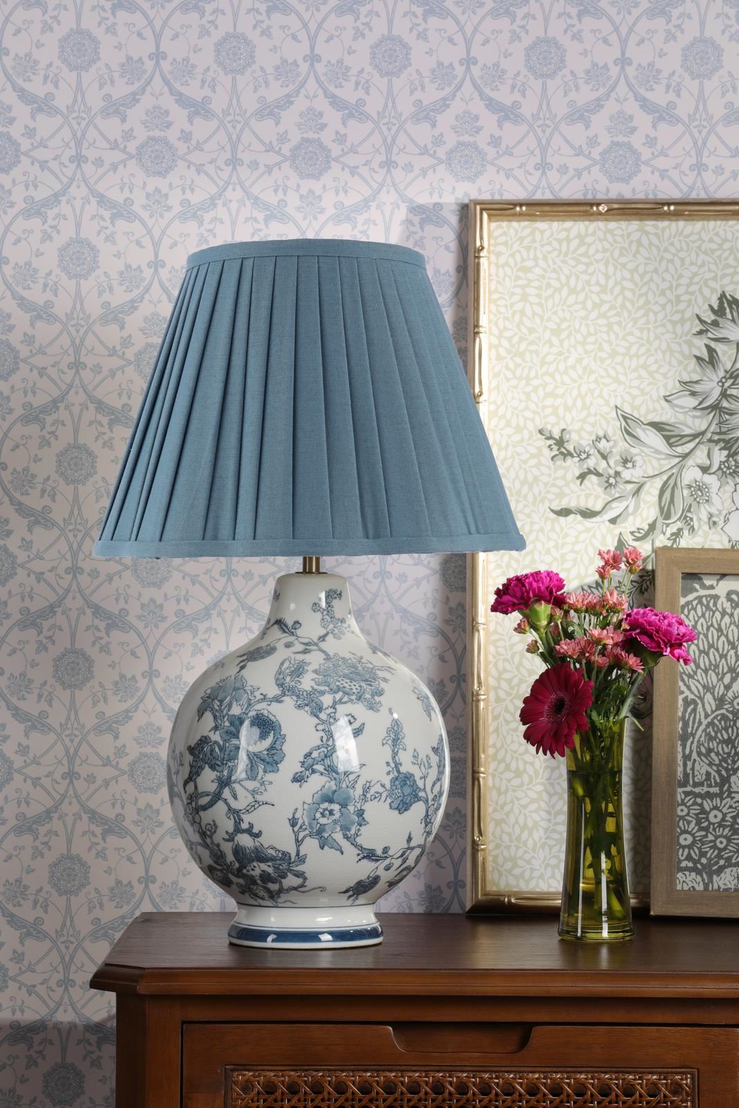 Laura Ashley Maltby Table Lamp Blue Ceramic and Antique Brass With Shade LA3756738-Q