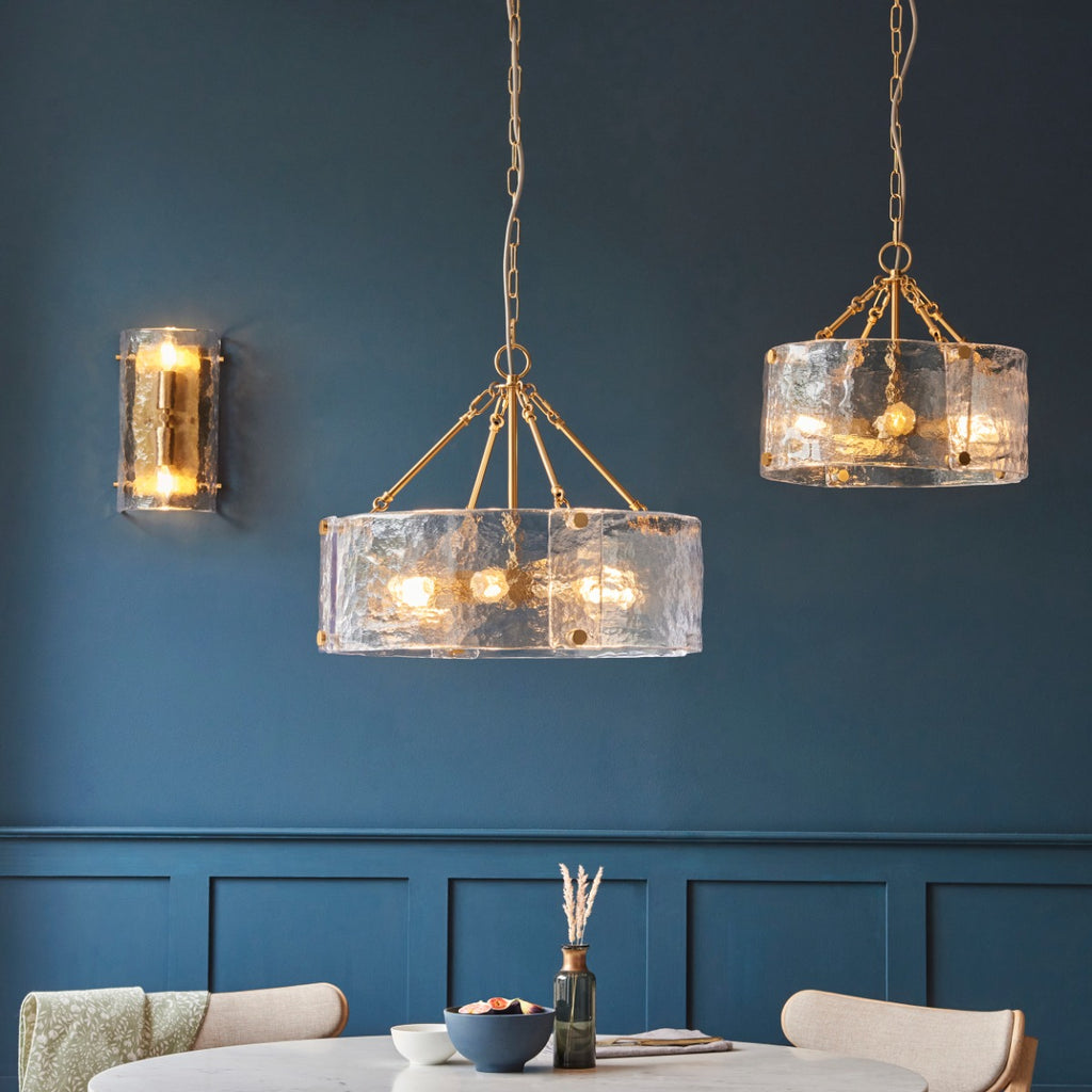 Keller 4 Light Ceiling Pendant Light In Brushed Aged Brass With Textured Glass 118583