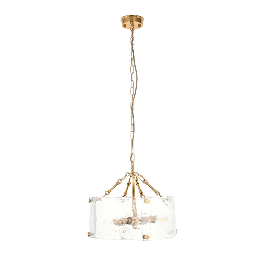Keller 4 Light Ceiling Pendant Light In Brushed Aged Brass With Textured Glass 118583