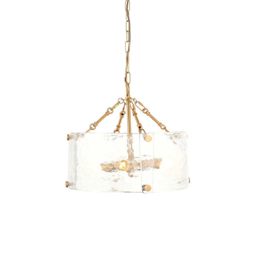 Keller 4 Light Ceiling Pendant Light In Brushed Aged Brass With Textured Glass 118583