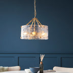 Keller 4 Light Ceiling Pendant Light In Brushed Aged Brass With Textured Glass 118583