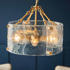 Keller 4 Light Ceiling Pendant Light In Brushed Aged Brass With Textured Glass 118583