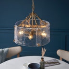Keller 4 Light Ceiling Pendant Light In Brushed Aged Brass With Textured Glass 118583
