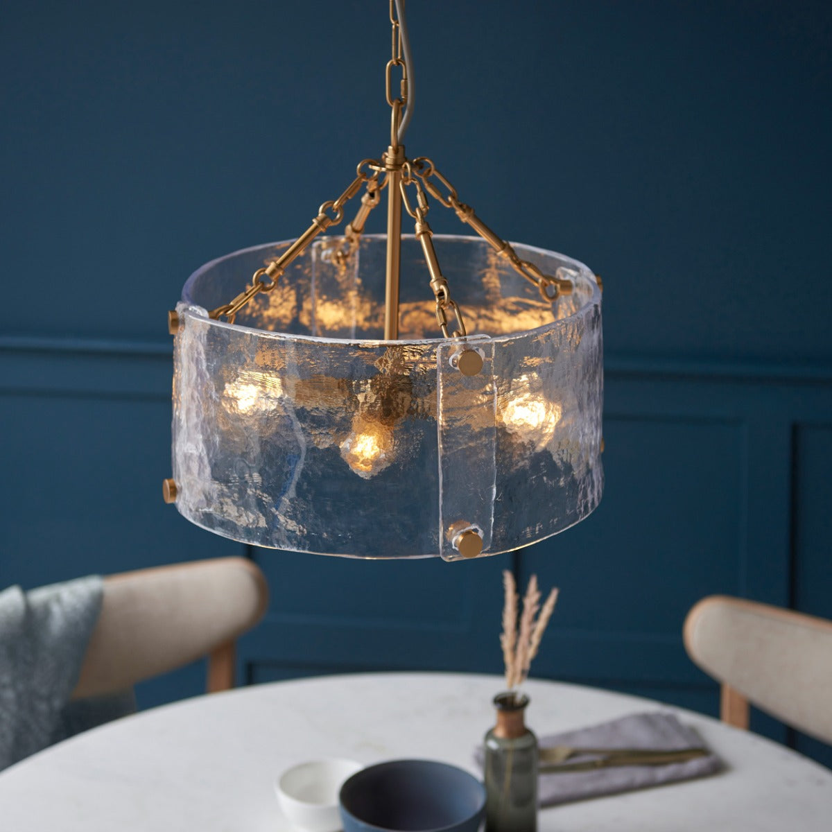 Keller 4 Light Ceiling Pendant Light In Brushed Aged Brass With Textured Glass 118583