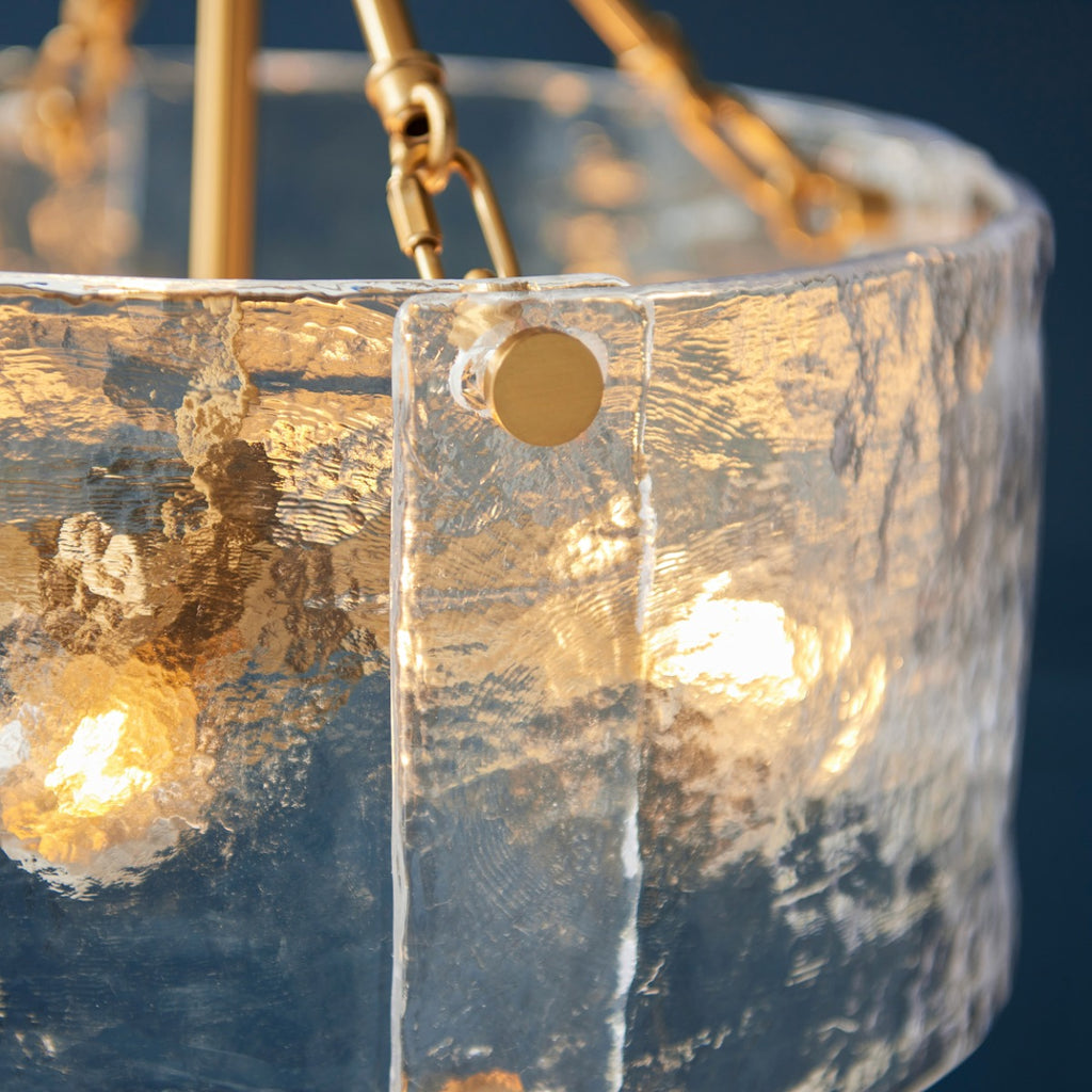 Keller 4 Light Ceiling Pendant Light In Brushed Aged Brass With Textured Glass 118583
