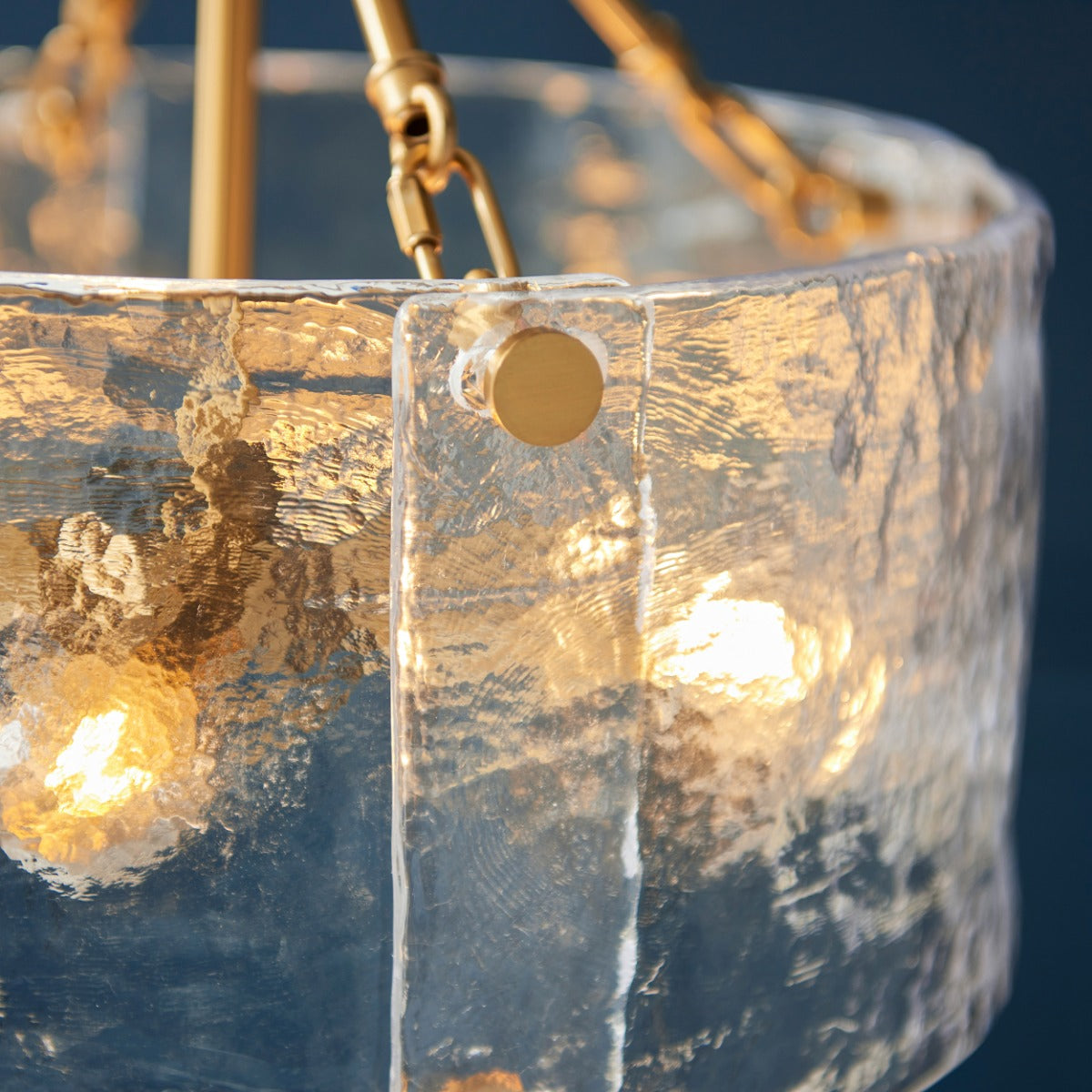 Keller 4 Light Ceiling Pendant Light In Brushed Aged Brass With Textured Glass 118583