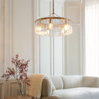 Karine 5 Light Pendant In Brushed Aged Brass With Textured Glass 118468