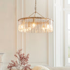 Karine 5 Light Pendant In Brushed Aged Brass With Textured Glass 118468