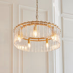 Karine 5 Light Pendant In Brushed Aged Brass With Textured Glass 118468