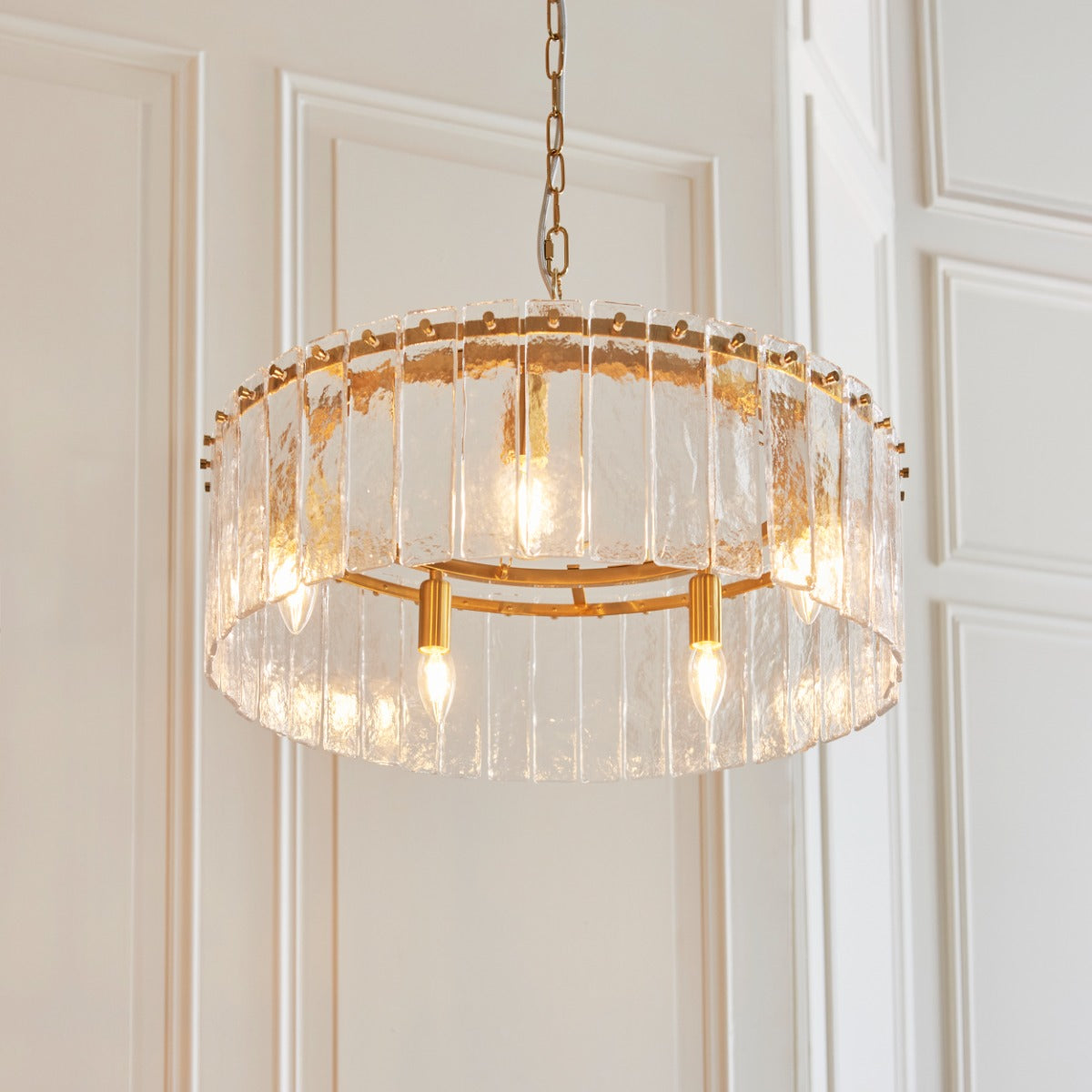 Karine 5 Light Pendant In Brushed Aged Brass With Textured Glass 118468