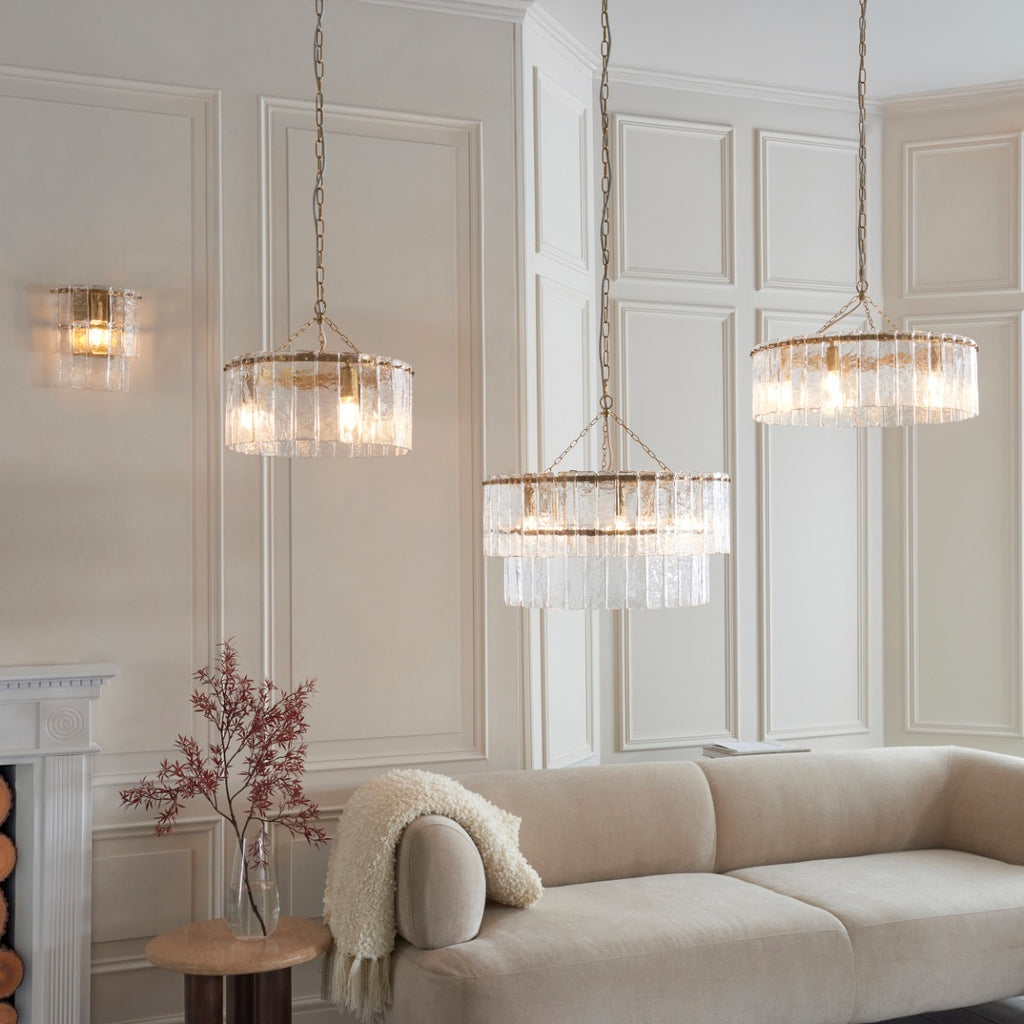 Karine 5 Light Pendant In Brushed Aged Brass With Textured Glass 118468