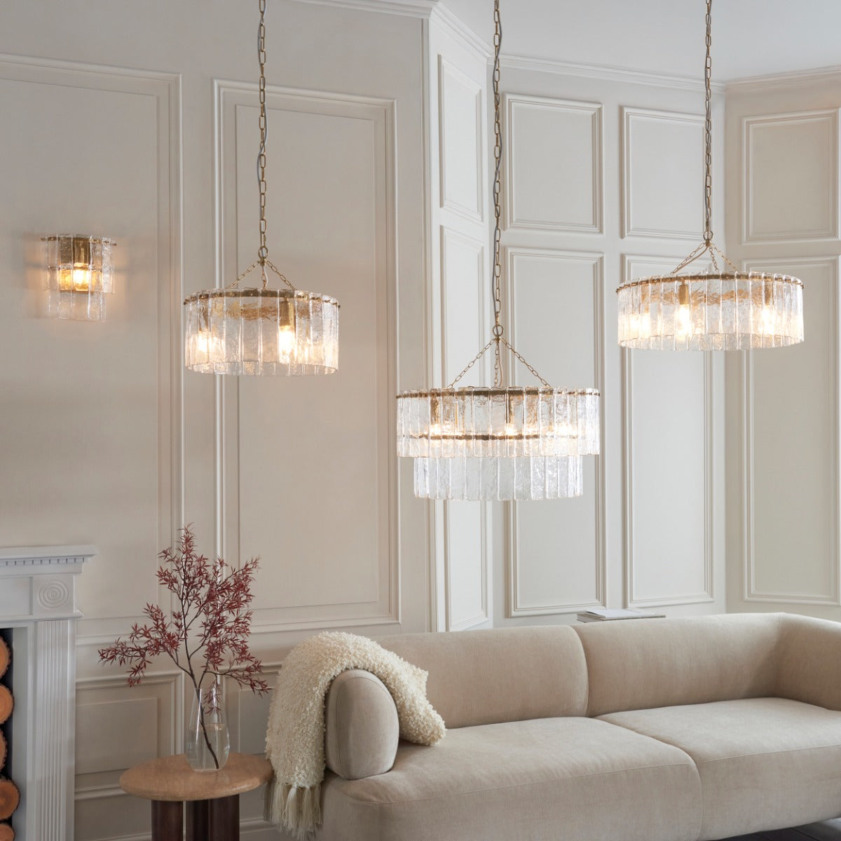 Karine 5 Light Pendant In Brushed Aged Brass With Textured Glass 118468