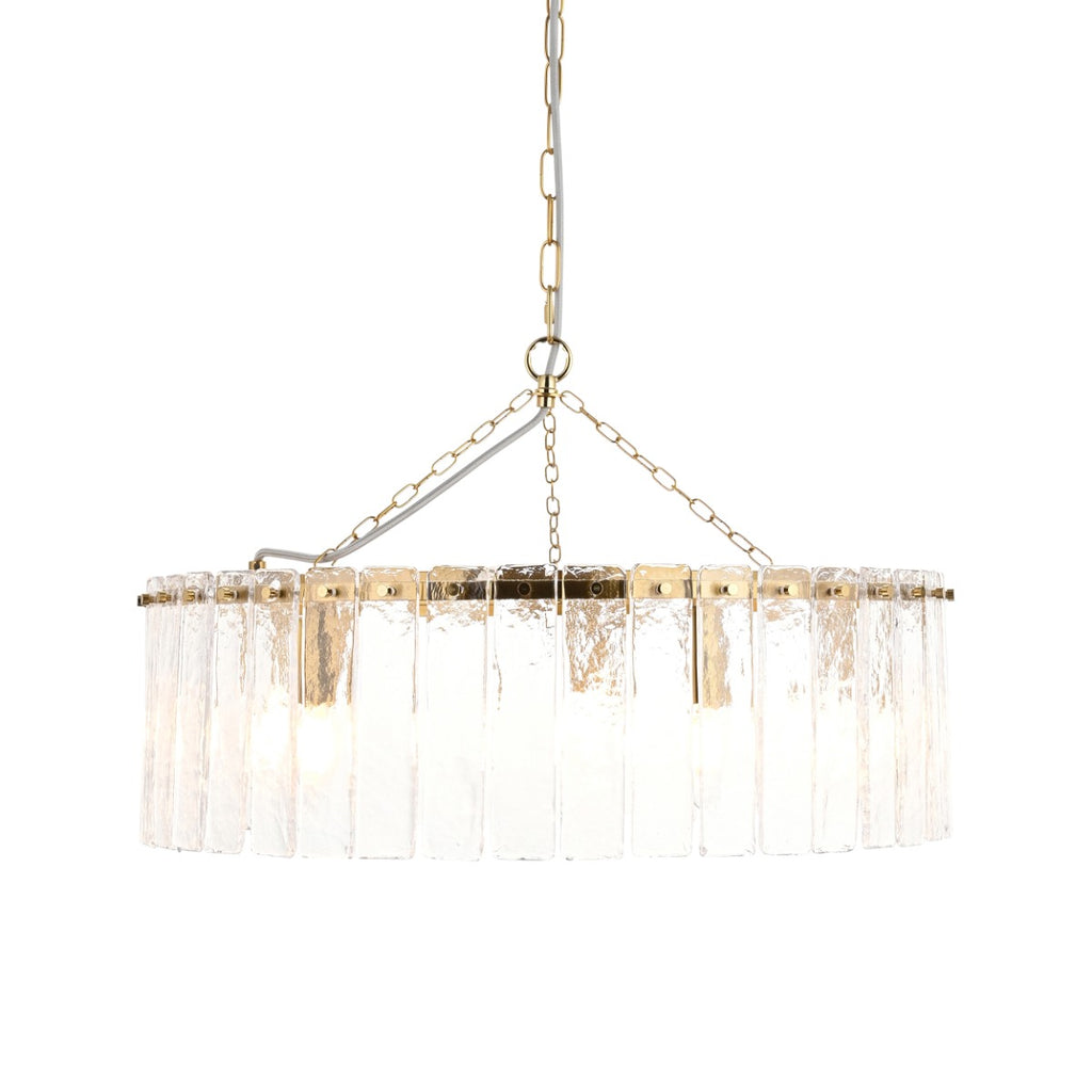 Karine 5 Light Pendant In Brushed Aged Brass With Textured Glass 118468
