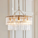 Karine 5 Light Tiered Pendant In Brushed Aged Brass With Textured Glass 118469