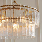 Karine 5 Light Tiered Pendant In Brushed Aged Brass With Textured Glass 118469