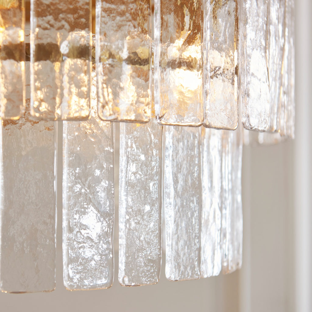 Karine 5 Light Tiered Pendant In Brushed Aged Brass With Textured Glass 118469