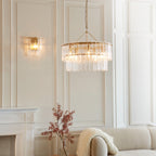 Karine 5 Light Tiered Pendant In Brushed Aged Brass With Textured Glass 118469
