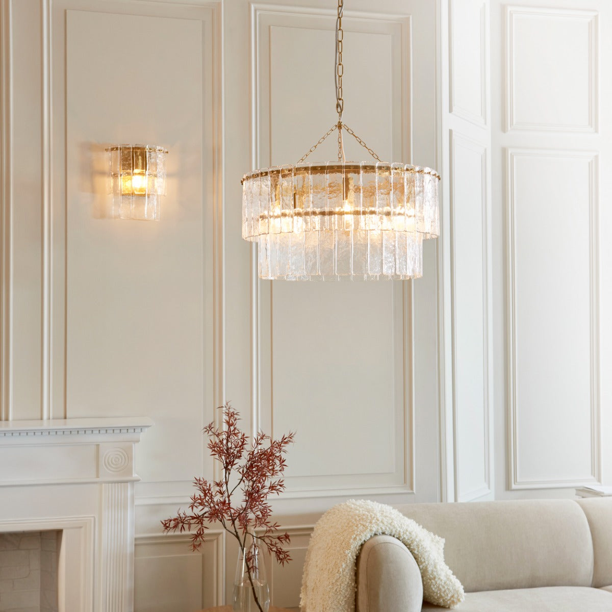 Karine 5 Light Tiered Pendant In Brushed Aged Brass With Textured Glass 118469
