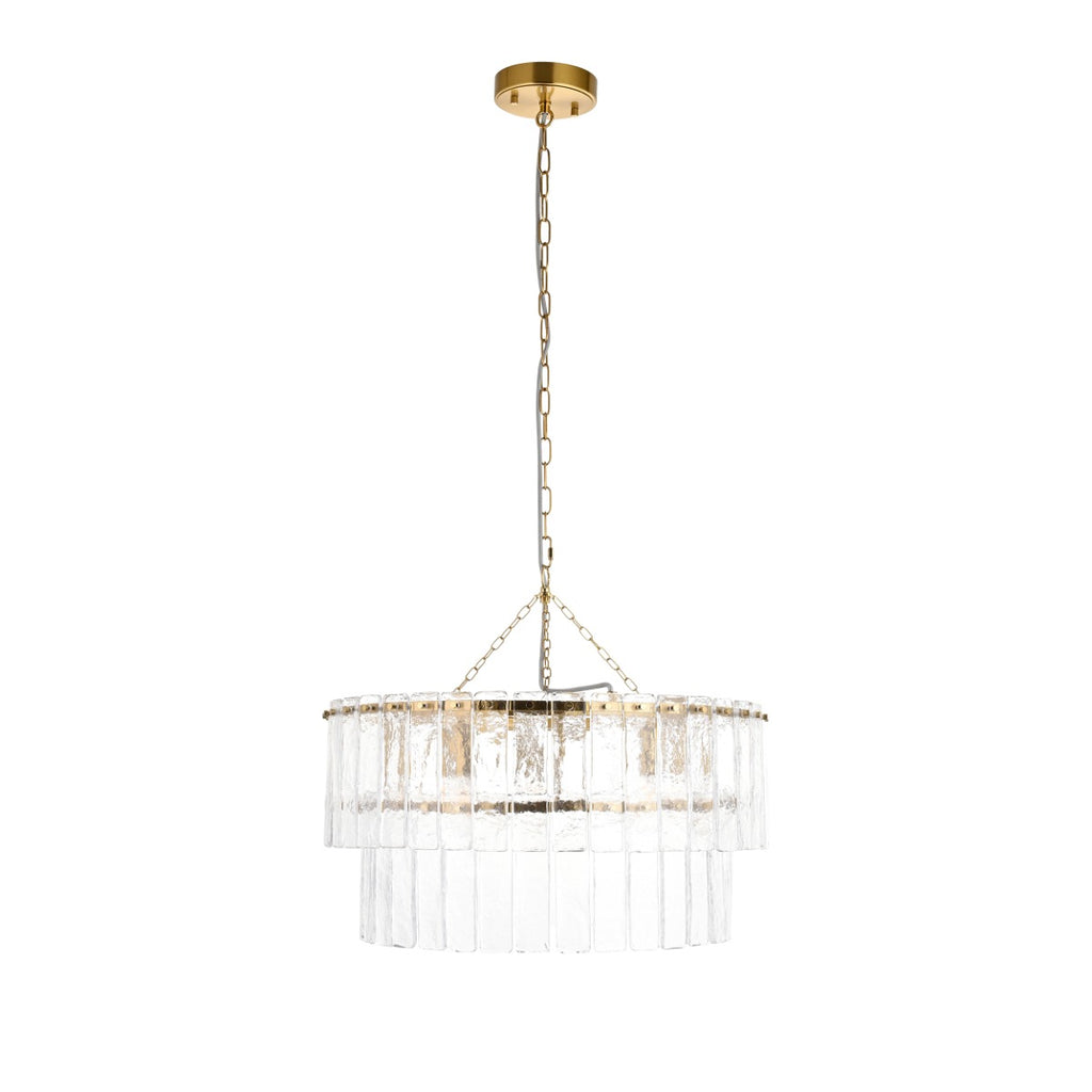 Karine 5 Light Tiered Pendant In Brushed Aged Brass With Textured Glass 118469