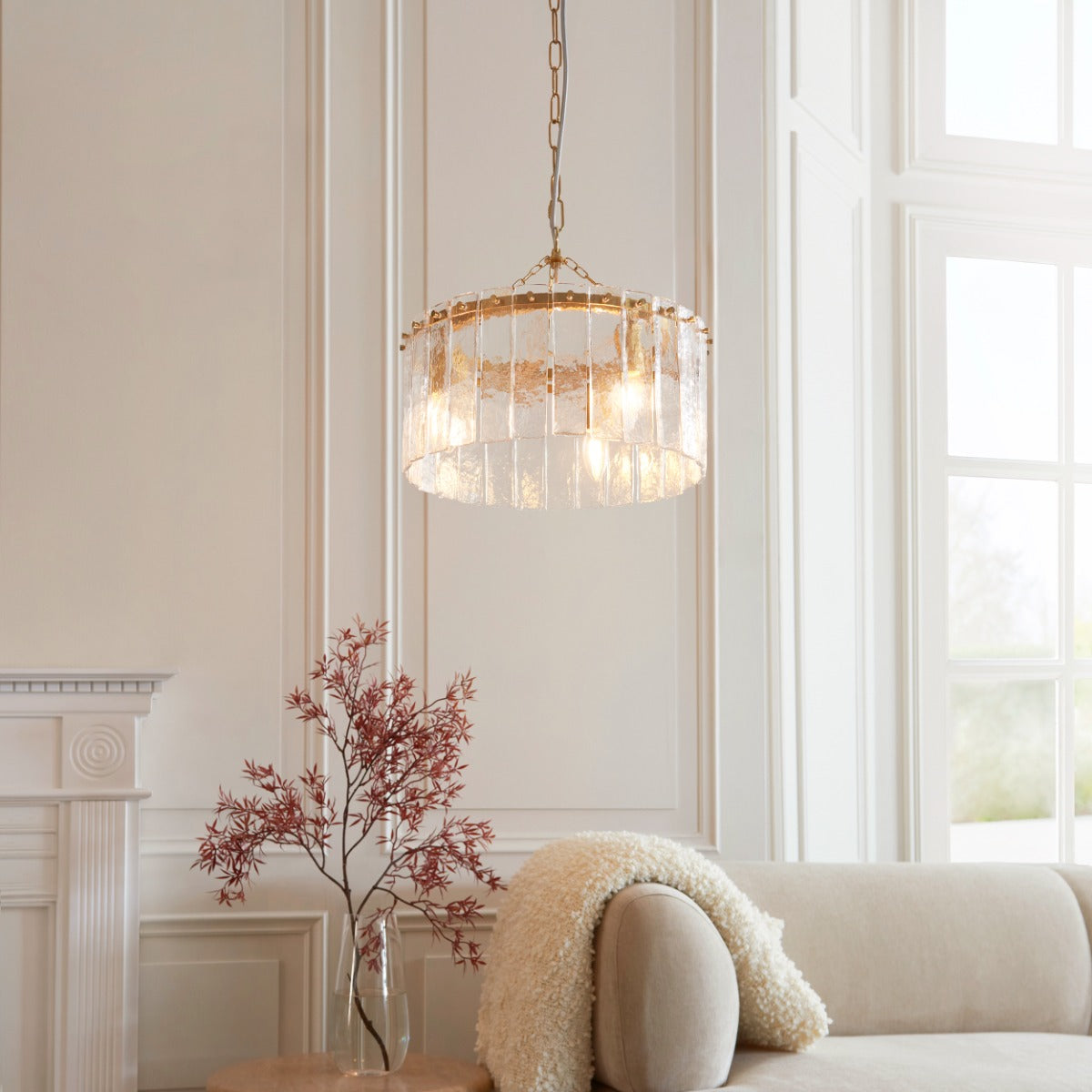 Karine 3 Light Pendant In Brushed Aged Brass With Textured Glass 118467