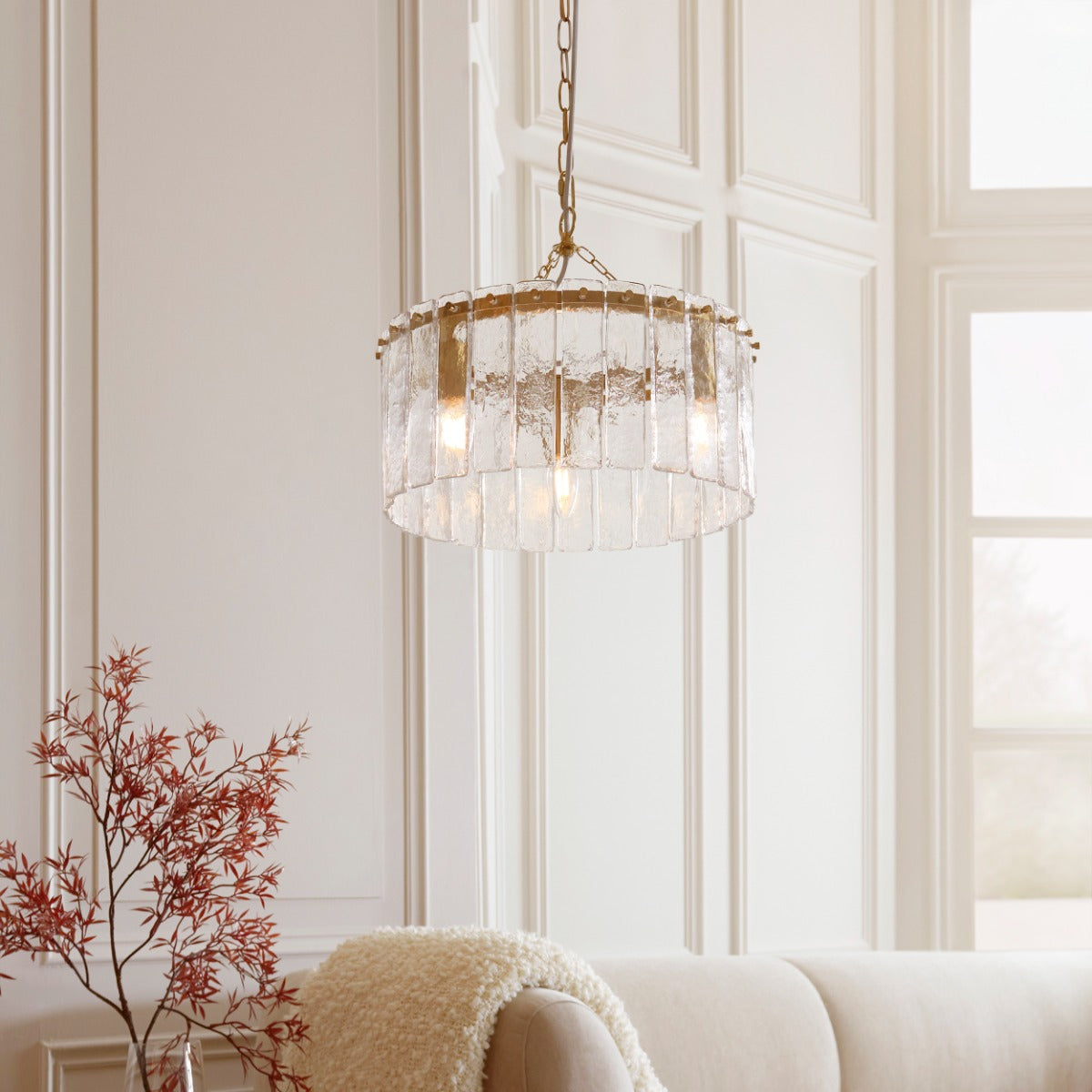 Karine 3 Light Pendant In Brushed Aged Brass With Textured Glass 118467
