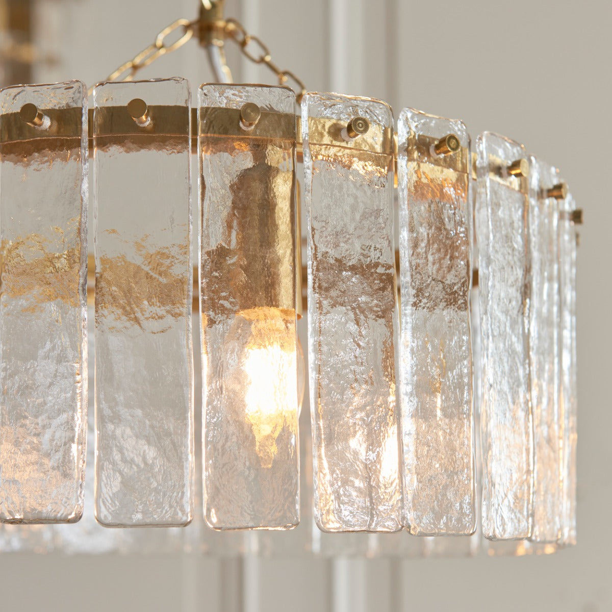 Karine 3 Light Pendant In Brushed Aged Brass With Textured Glass 118467