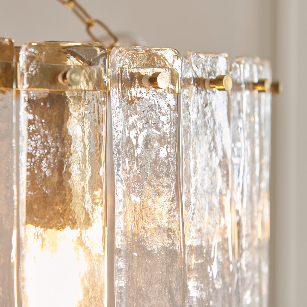 Karine 3 Light Pendant In Brushed Aged Brass With Textured Glass 118467