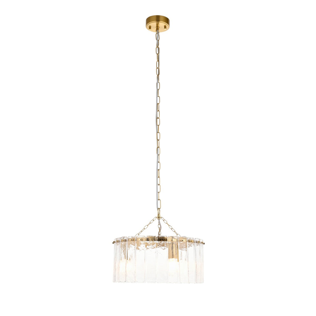 Karine 3 Light Pendant In Brushed Aged Brass With Textured Glass 118467