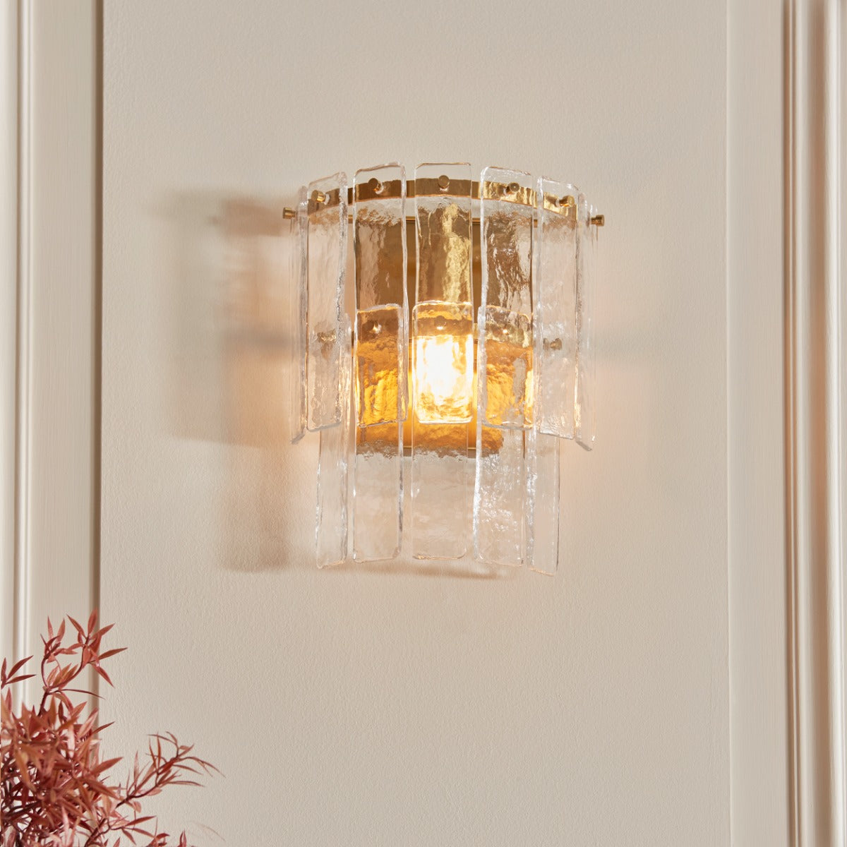 Karine Wall Light In Brushed Aged Brass With Textured Glass 118470