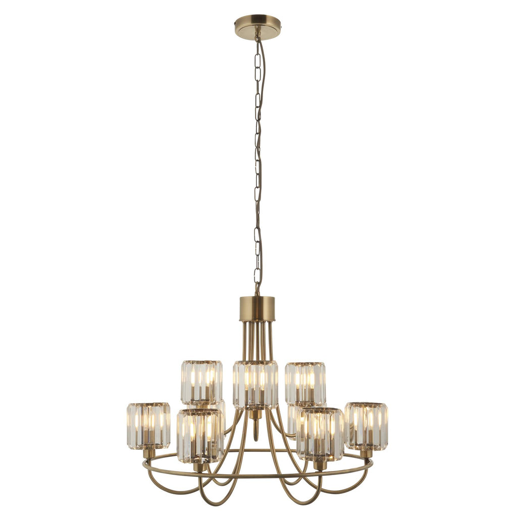 Endon 118934 Berenice 9 Light Tiered Ceiling Pendant Light In Antique Brass Finish With Cut Glass Shades