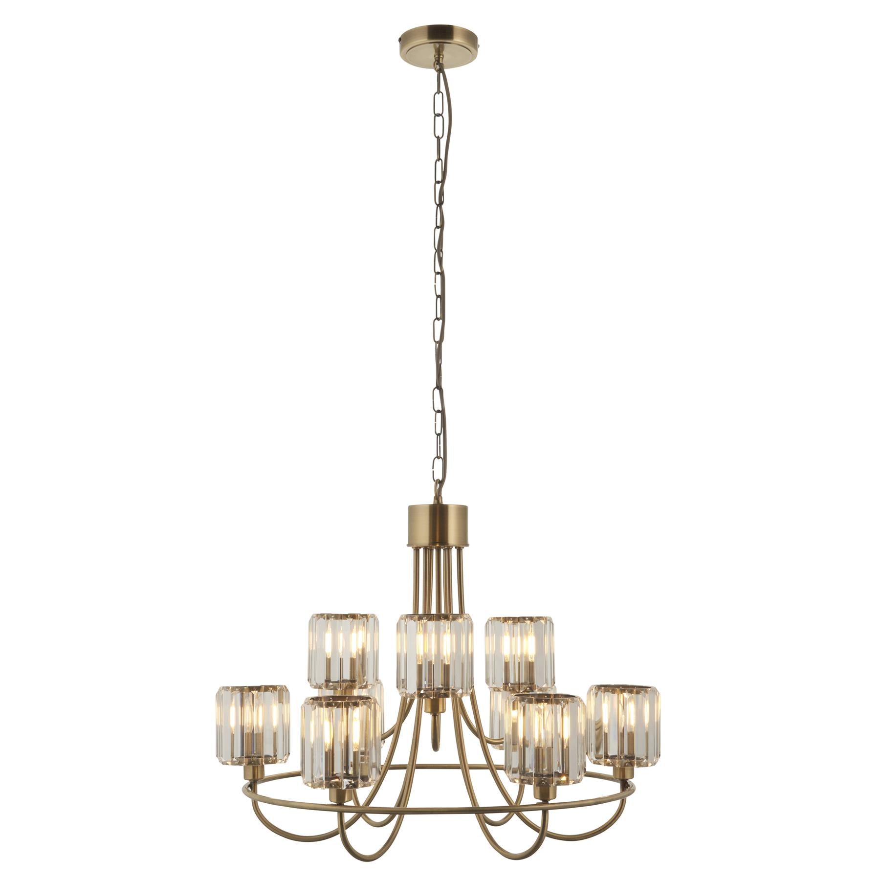 Endon 118934 Berenice 9 Light Tiered Ceiling Pendant Light In Antique Brass Finish With Cut Glass Shades