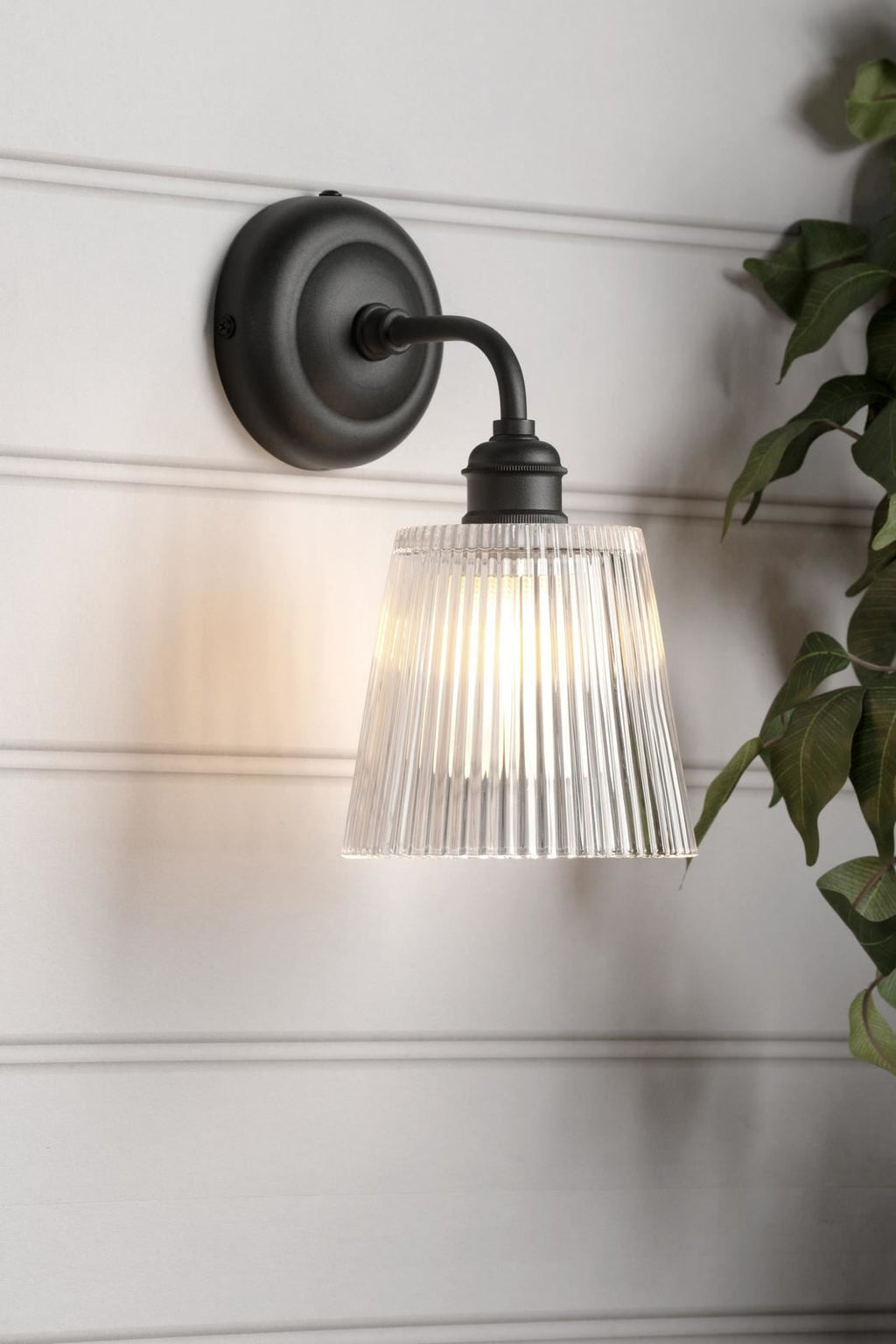 Laura Ashley Callaghan Outdoor Wall Light Matt Black and Ribbed Glass IP44 LA3756719-Q
