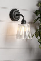 Laura Ashley Callaghan Outdoor Wall Light Matt Black and Ribbed Glass IP44 LA3756719-Q