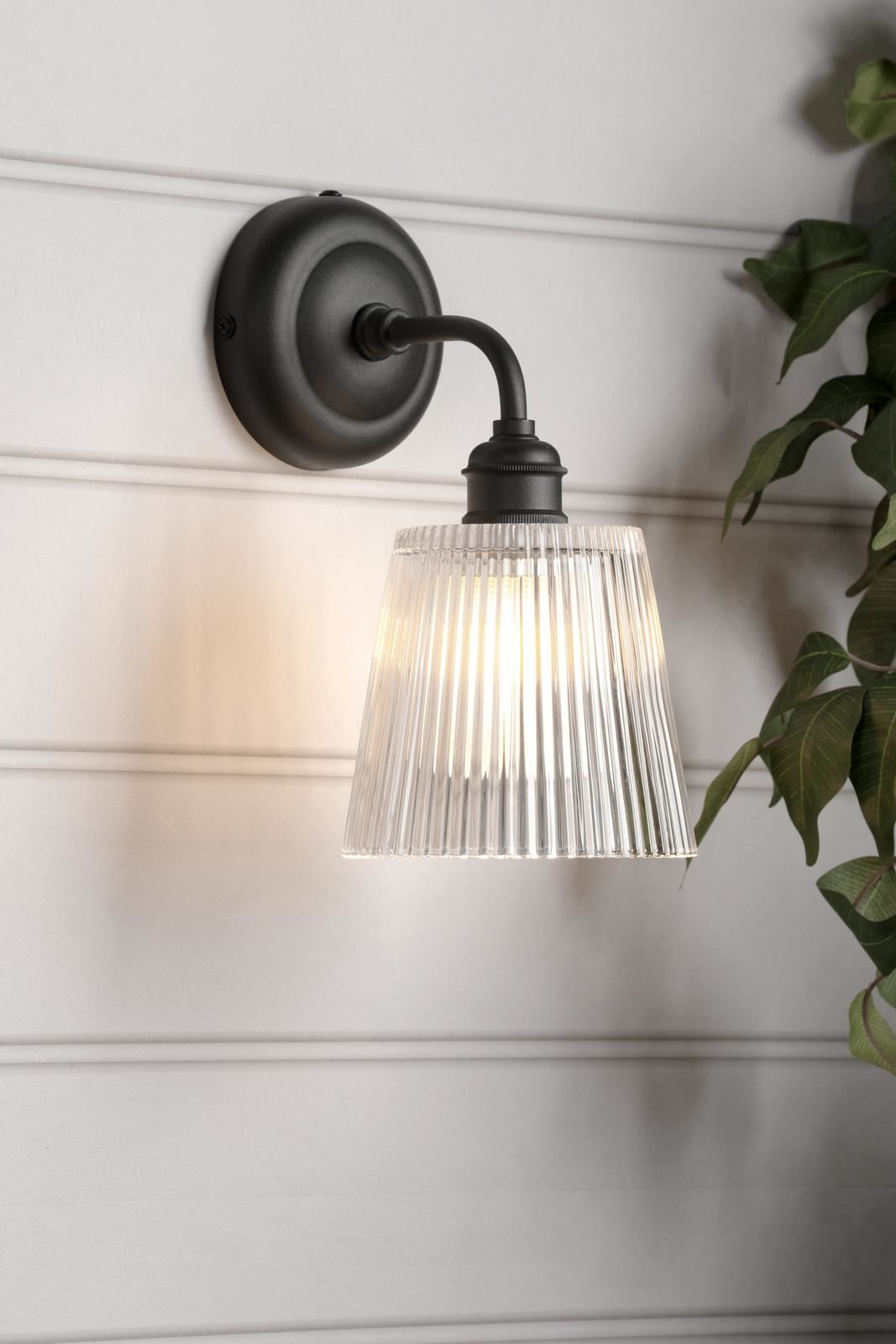 Laura Ashley Callaghan Outdoor Wall Light Matt Black and Ribbed Glass IP44 LA3756719-Q