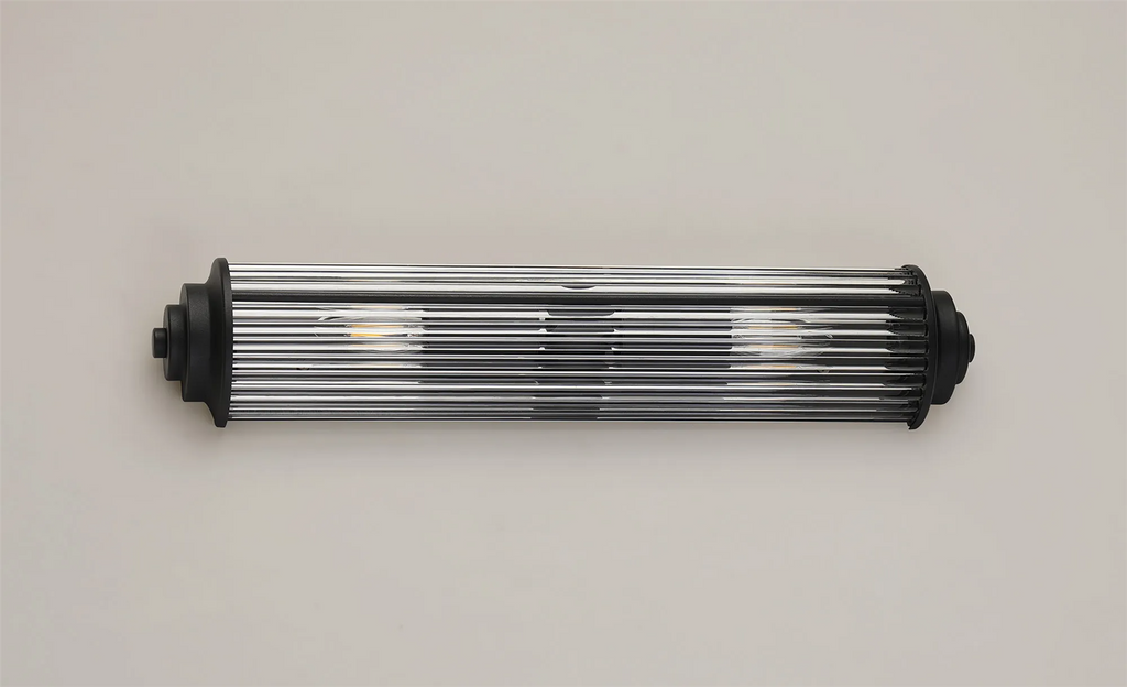 Pillar 2 Light Bathroom Wall Light In Satin Black And Clear Glass Rods IP44 E14