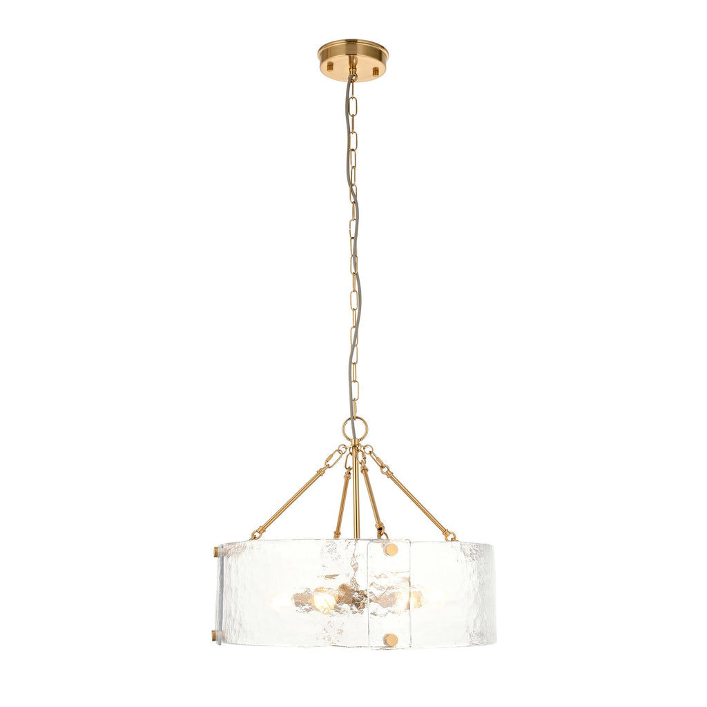 Keller 6 Light Ceiling Pendant Light In Brushed Aged Brass With Textured Glass 118584