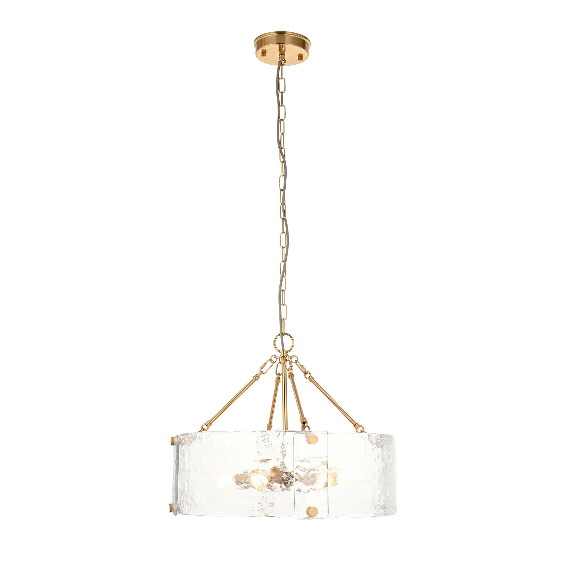 Keller 6 Light Ceiling Pendant Light In Brushed Aged Brass With Textured Glass 118584