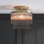 Marietta Flush Ceiling Light In Antique Brass With Glass Rods 119492
