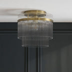 Marietta Flush Ceiling Light In Antique Brass With Glass Rods 119492
