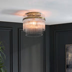 Marietta Flush Ceiling Light In Antique Brass With Glass Rods 119492
