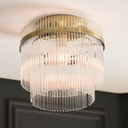 Marietta Flush Ceiling Light In Antique Brass With Glass Rods 119492