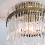 Marietta Flush Ceiling Light In Antique Brass With Glass Rods 119492