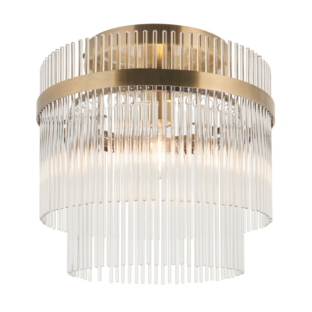 Marietta Flush Ceiling Light In Antique Brass With Glass Rods 119492