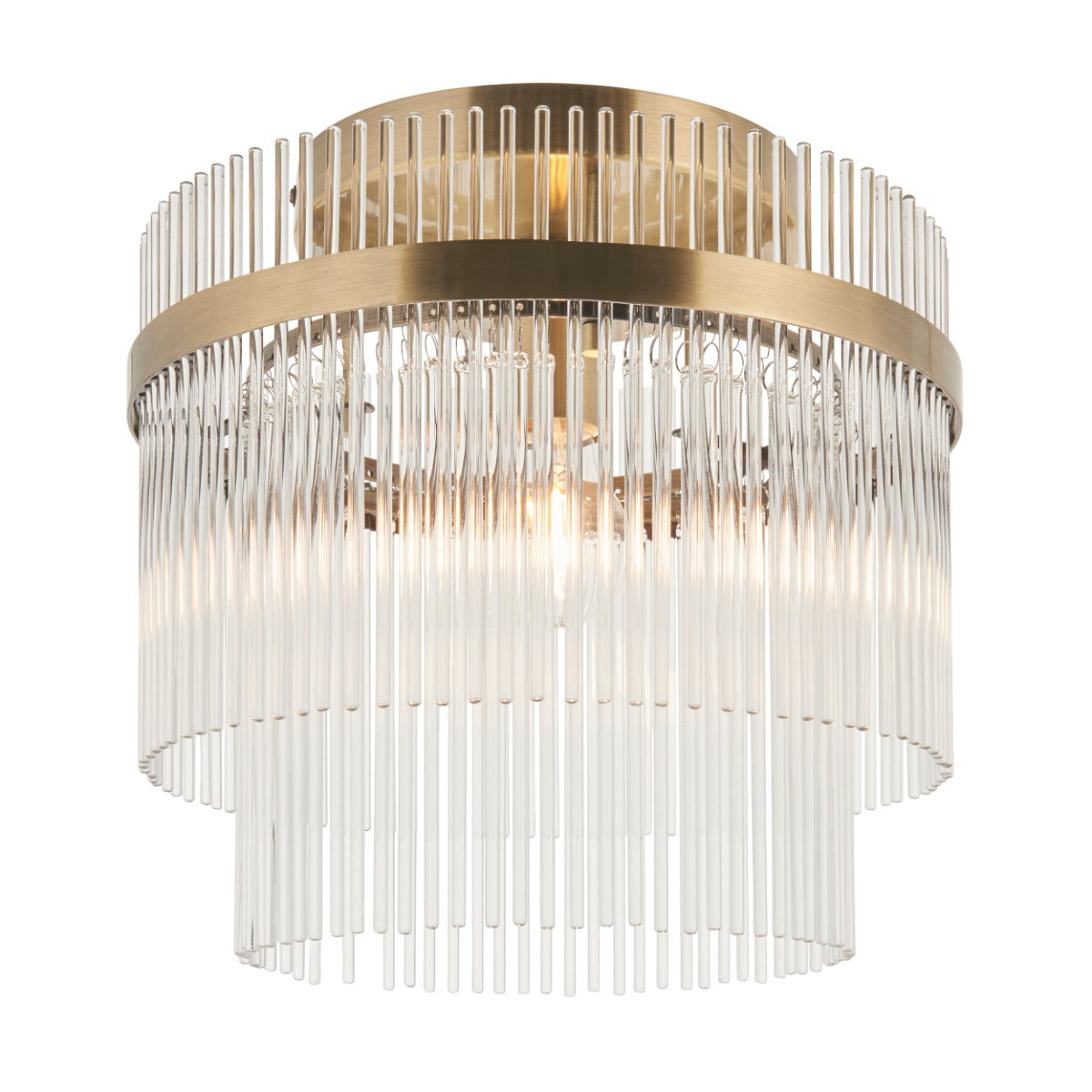 Marietta Flush Ceiling Light In Antique Brass With Glass Rods 119492